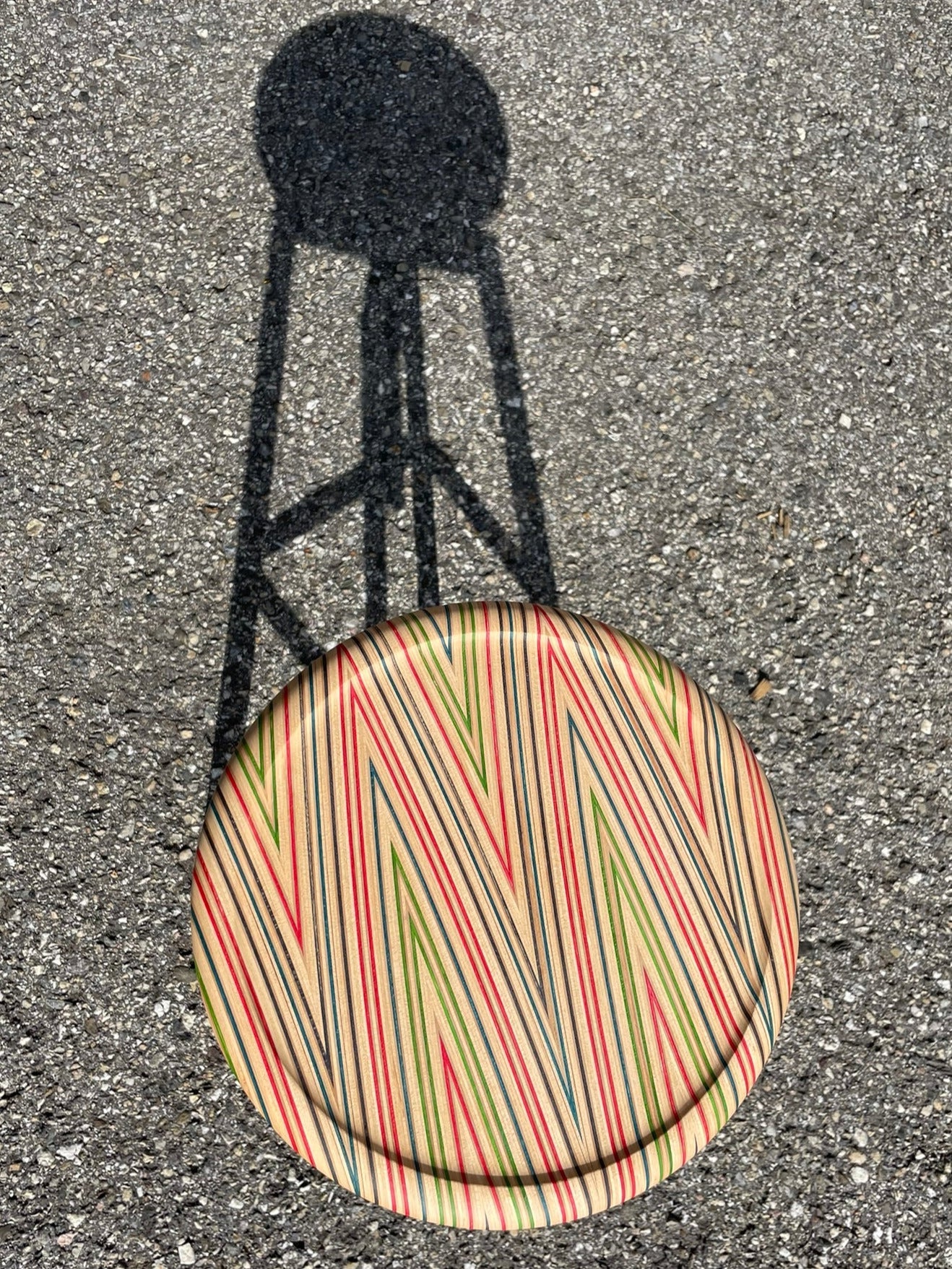 Beautiful and playful bar stool seat. made of skateboard wood layers. Fits on almost all support with round top structure.